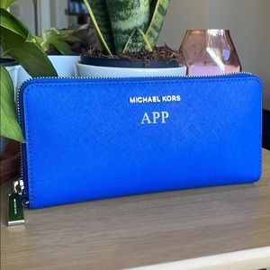 Michael Kors blue leather ziparound wallet